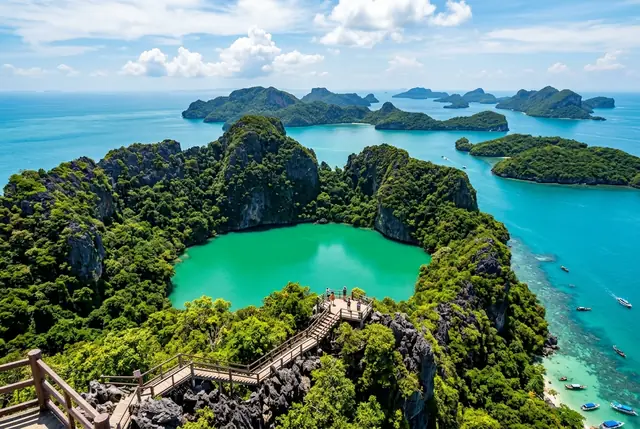 Îles calcaires et eau turquoise au parc national marin d'Ang Thong près de Koh Samui