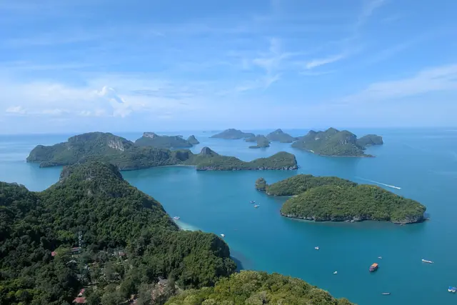 Emerald islands scattered across the turquoise sea of Ang Thong Marine Park